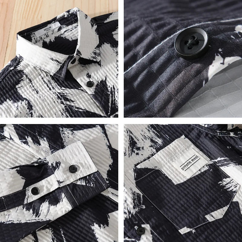 High-quality long-sleeved shirt for new autumn fashion, trendy brand, handsome business style, textured striped shirt, slim fit