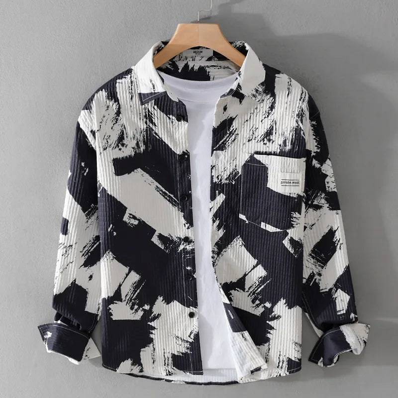High-quality long-sleeved shirt for new autumn fashion, trendy brand, handsome business style, textured striped shirt, slim fit