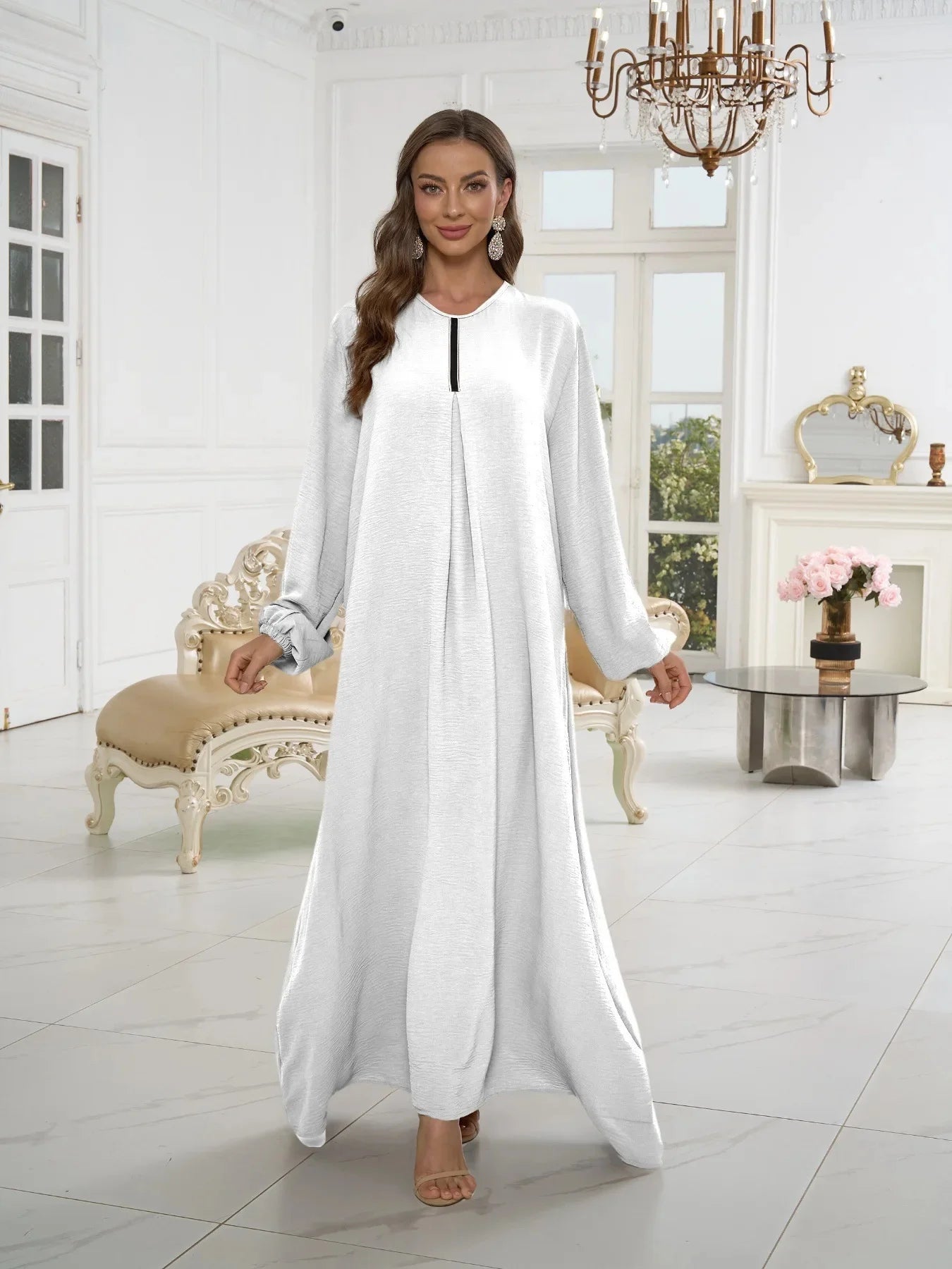 Middle East Sart Arab Fashion Long Sleeve Abaya Dress Casual Sequin Sun Skirt Muslim Women's Clothing Bright Color Maxi Dress