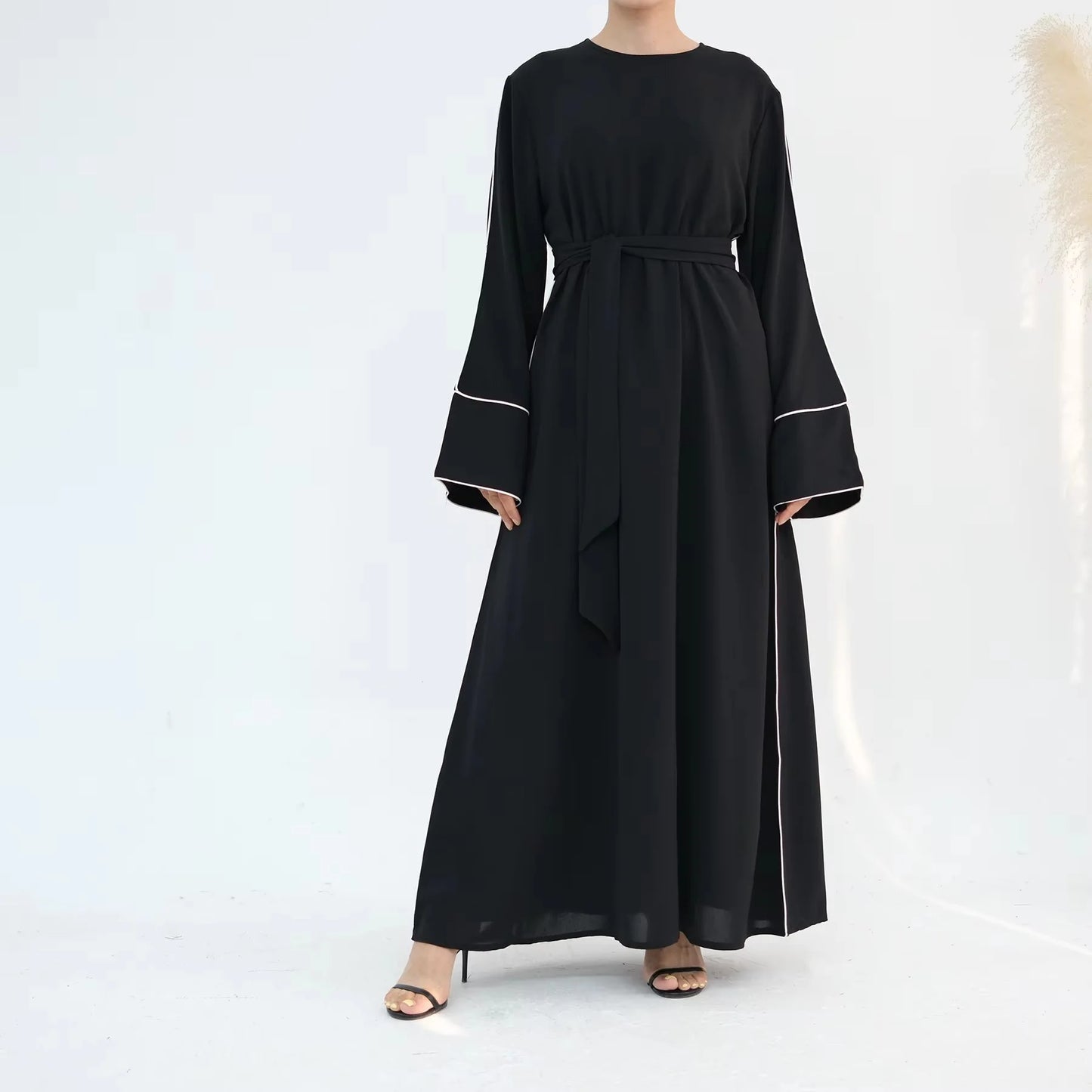 New Green Kaftan Abaya for Muslim Wear Belted Design Catering to Islamic Modest Style during Ramadan in Saudi UAE and Daily Life