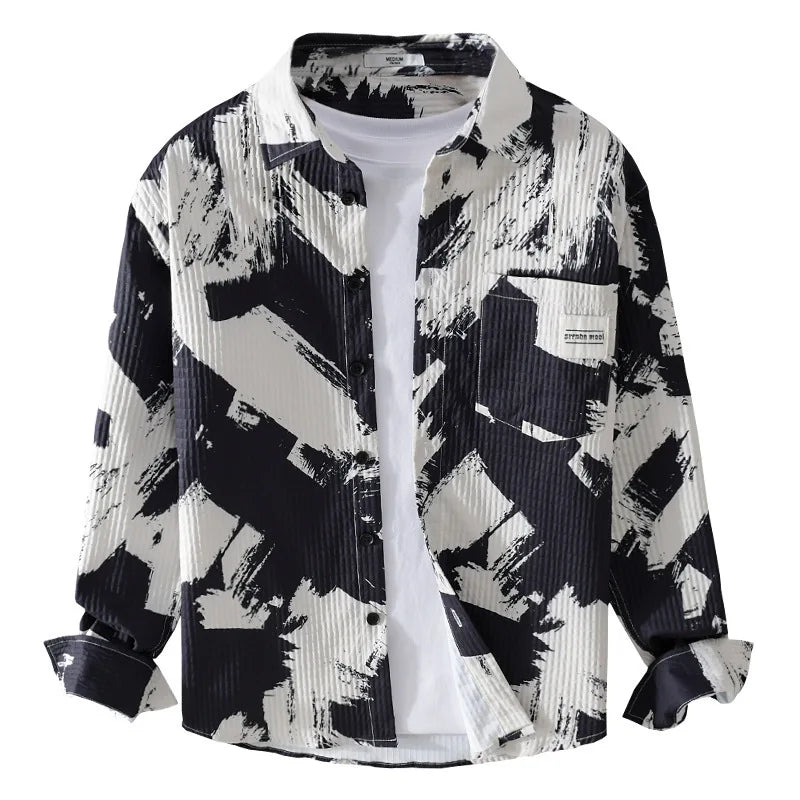 High-quality long-sleeved shirt for new autumn fashion, trendy brand, handsome business style, textured striped shirt, slim fit