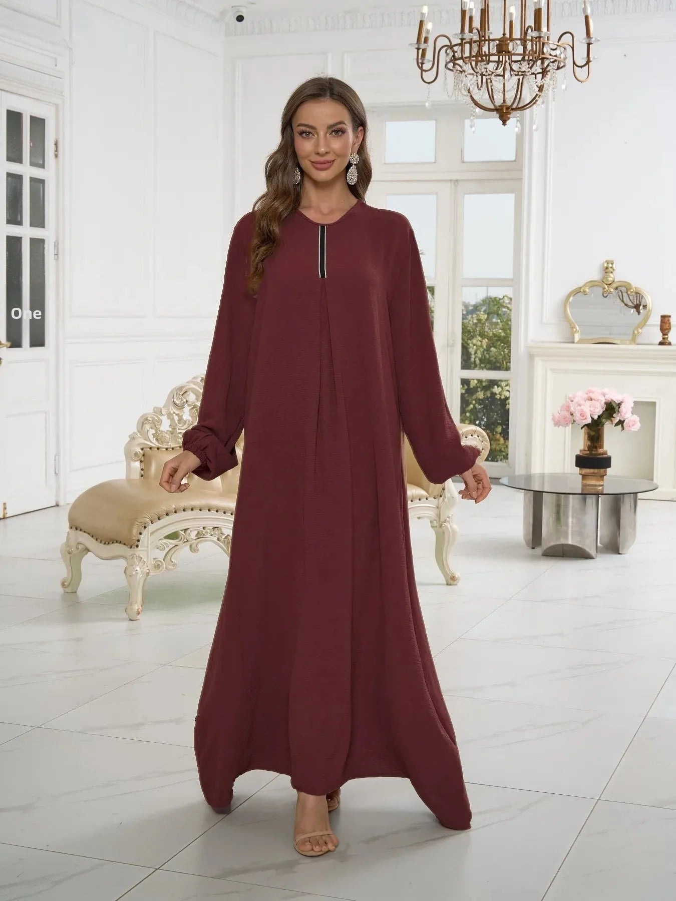 Middle East Sart Arab Fashion Long Sleeve Abaya Dress Casual Sequin Sun Skirt Muslim Women's Clothing Bright Color Maxi Dress