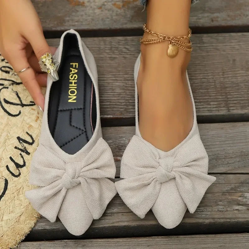 Women's Shoes 2025 Spring Pointed Women's Flats Fashion Bow Loafers Slip on Walking Flat Shoes Ladies Shallow Comfort Sneakers