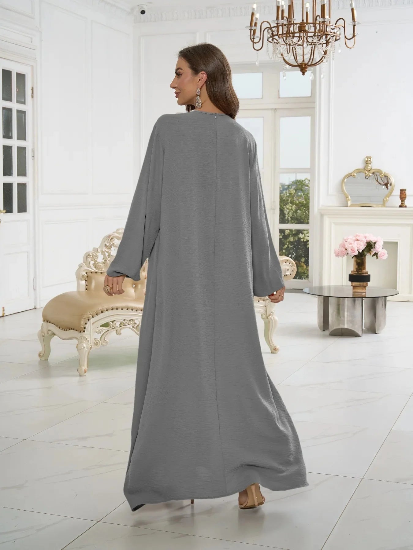 Middle East Sart Arab Fashion Long Sleeve Abaya Dress Casual Sequin Sun Skirt Muslim Women's Clothing Bright Color Maxi Dress