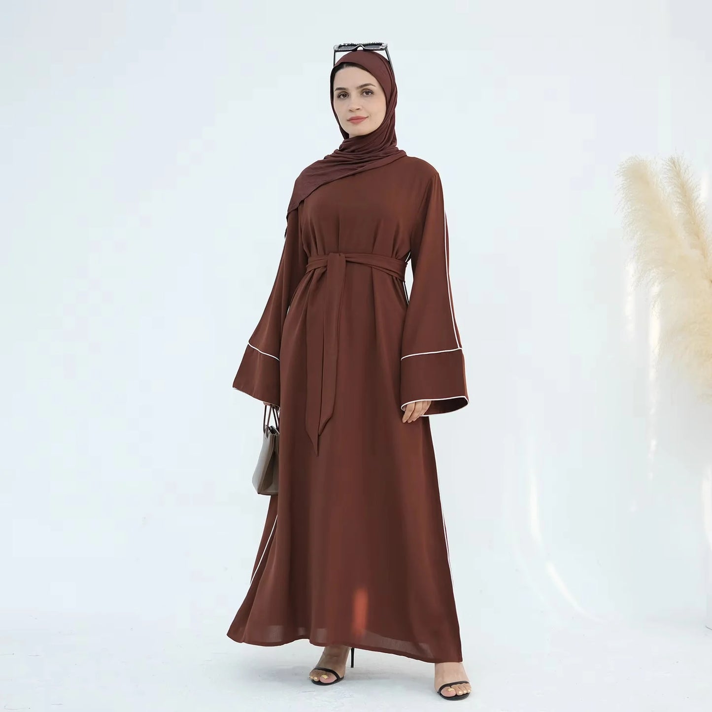 New Green Kaftan Abaya for Muslim Wear Belted Design Catering to Islamic Modest Style during Ramadan in Saudi UAE and Daily Life