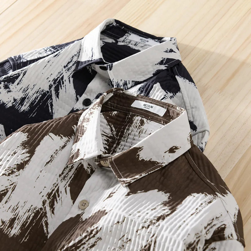 High-quality long-sleeved shirt for new autumn fashion, trendy brand, handsome business style, textured striped shirt, slim fit