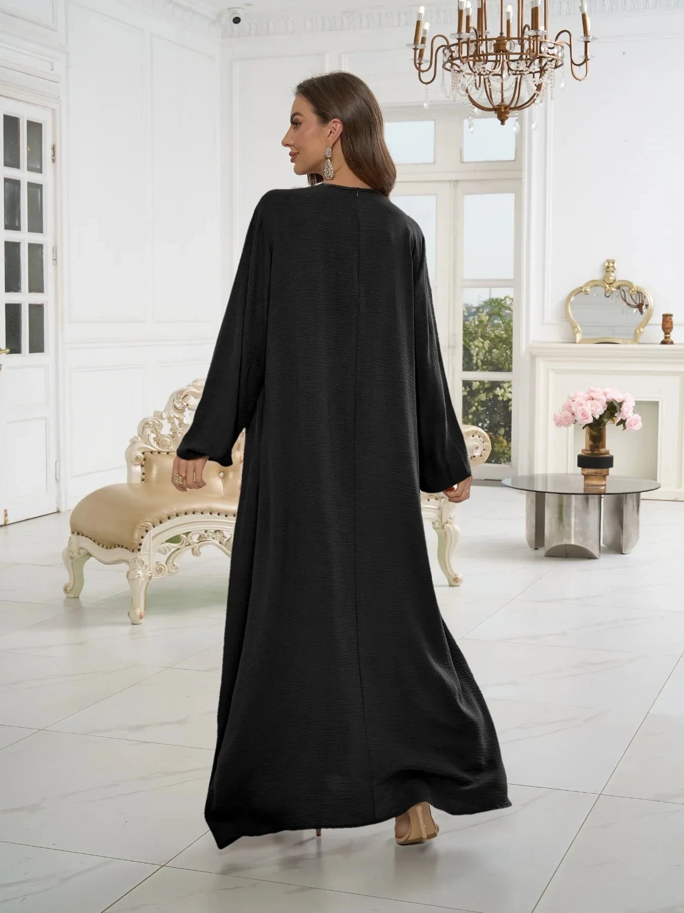 Middle East Sart Arab Fashion Long Sleeve Abaya Dress Casual Sequin Sun Skirt Muslim Women's Clothing Bright Color Maxi Dress