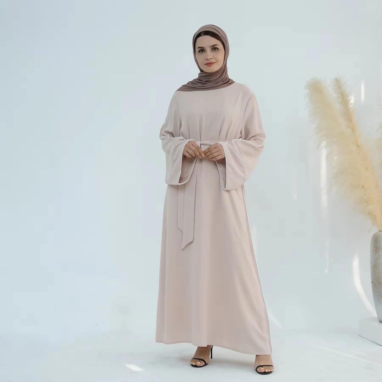 New Green Kaftan Abaya for Muslim Wear Belted Design Catering to Islamic Modest Style during Ramadan in Saudi UAE and Daily Life