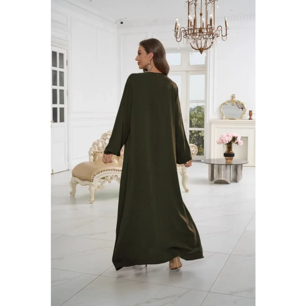 Middle East Sart Arab Fashion Long Sleeve Abaya Dress Casual Sequin Sun Skirt Muslim Women's Clothing Bright Color Maxi Dress