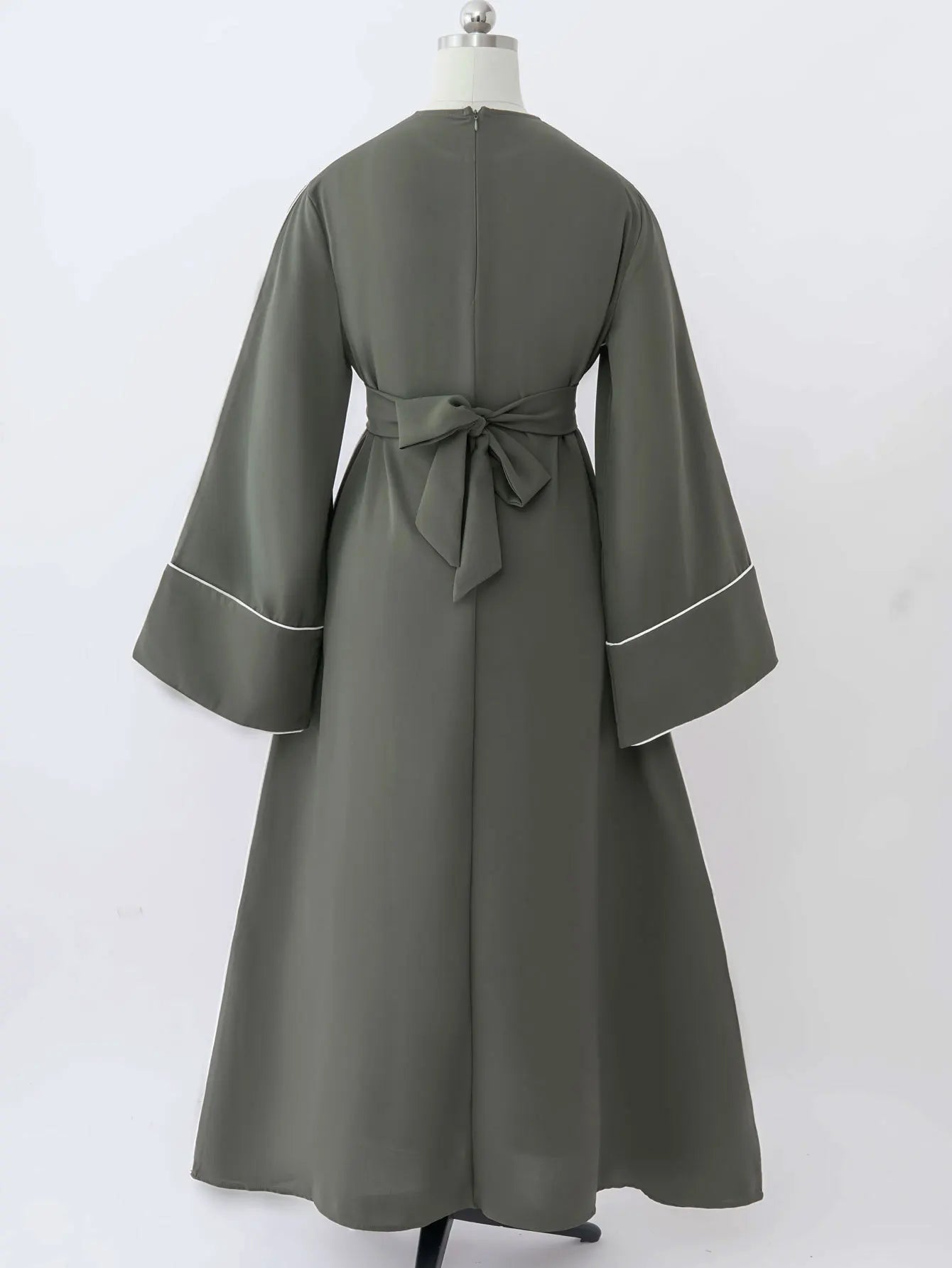 New Green Kaftan Abaya for Muslim Wear Belted Design Catering to Islamic Modest Style during Ramadan in Saudi UAE and Daily Life