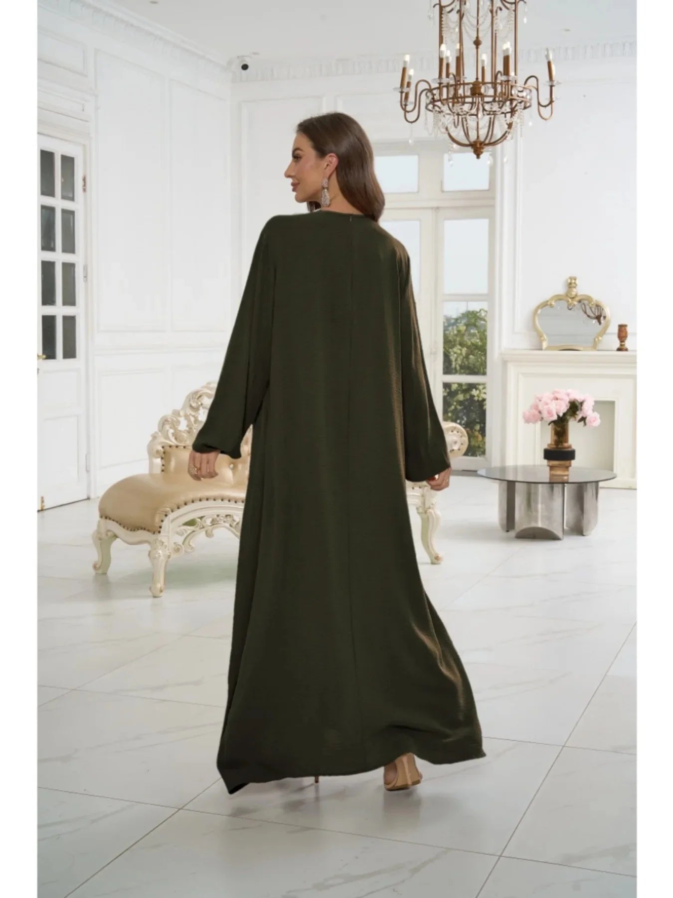 Middle East Sart Arab Fashion Long Sleeve Abaya Dress Casual Sequin Sun Skirt Muslim Women's Clothing Bright Color Maxi Dress