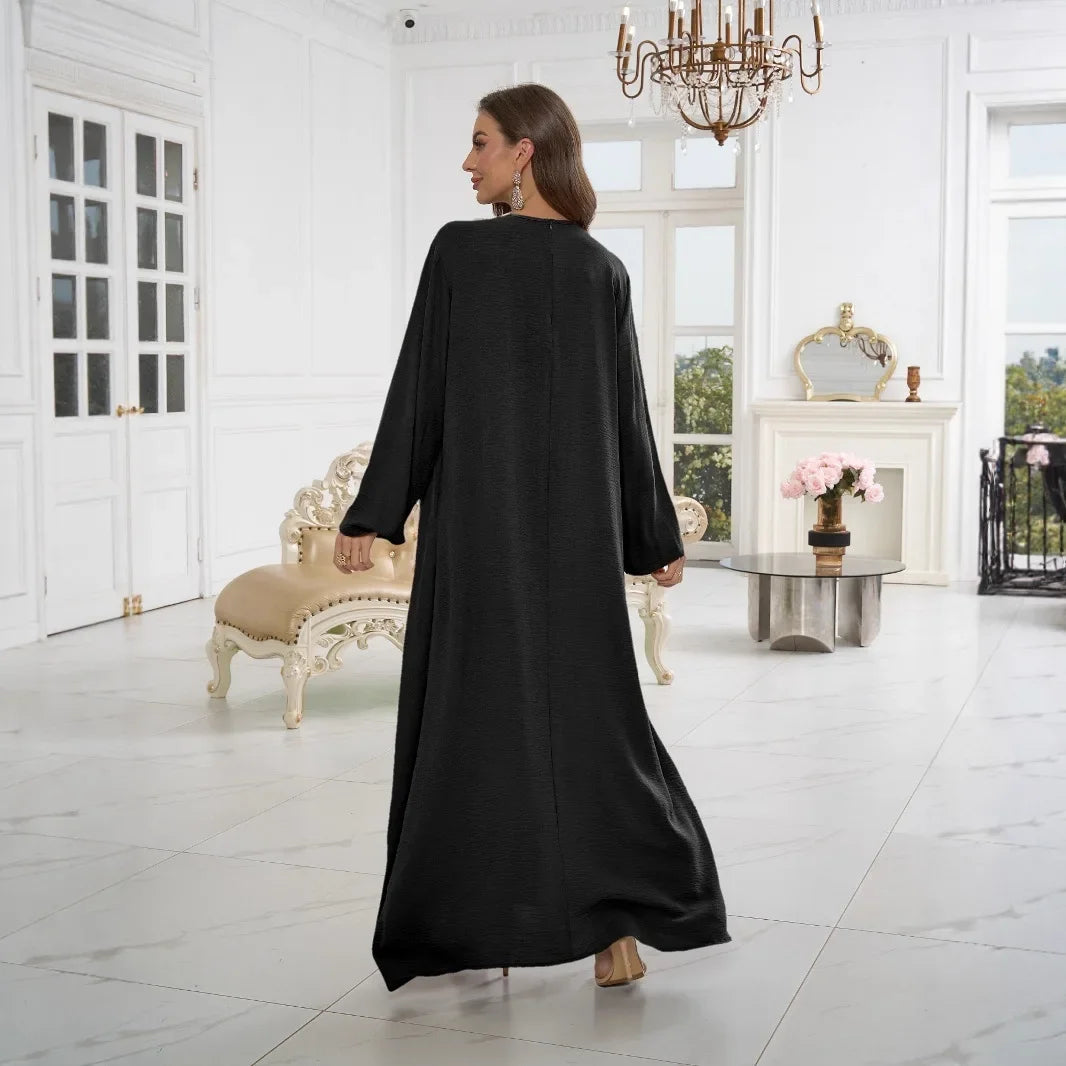 Middle East Sart Arab Fashion Long Sleeve Abaya Dress Casual Sequin Sun Skirt Muslim Women's Clothing Bright Color Maxi Dress