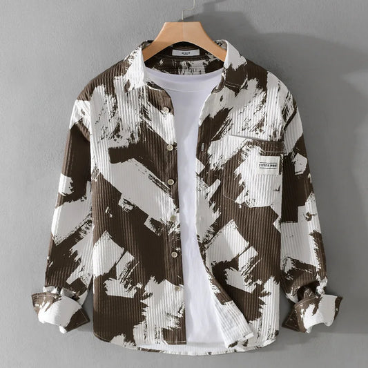 High-quality long-sleeved shirt for new autumn fashion, trendy brand, handsome business style, textured striped shirt, slim fit