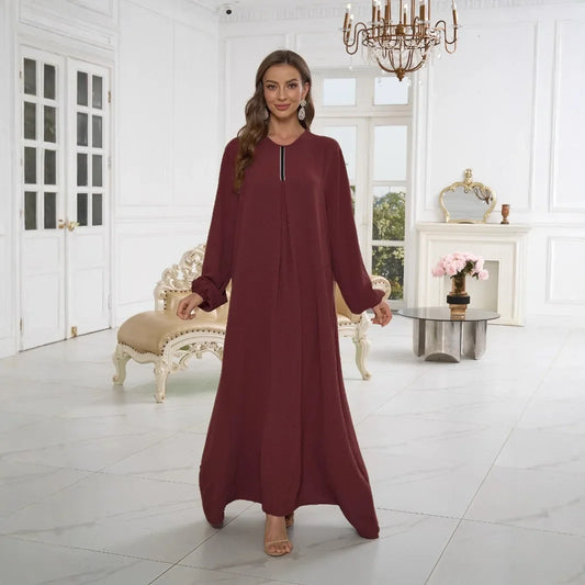 Middle East Sart Arab Fashion Long Sleeve Abaya Dress Casual Sequin Sun Skirt Muslim Women's Clothing Bright Color Maxi Dress