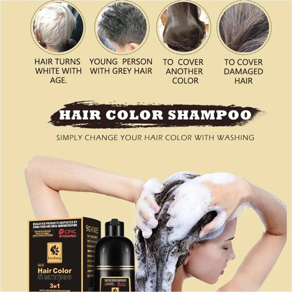 Hair Wash Black Shampoo Hair Dye Black Color Permanent Authentic No Harm Natural Plants No Stimulation
