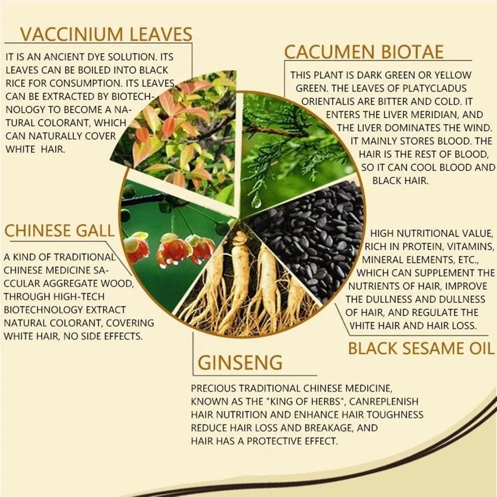 Hair Wash Black Shampoo Hair Dye Black Color Permanent Authentic No Harm Natural Plants No Stimulation